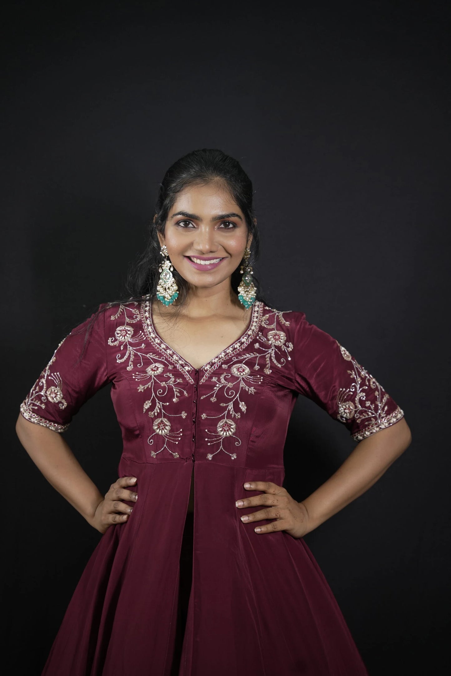 Burgundy Flared Long Top with Pant