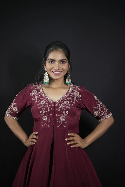 Burgundy Flared Long Top with Pant