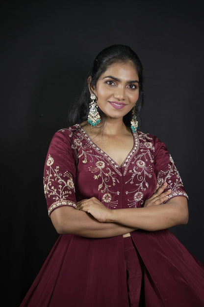 Burgundy Flared Long Top with Pant