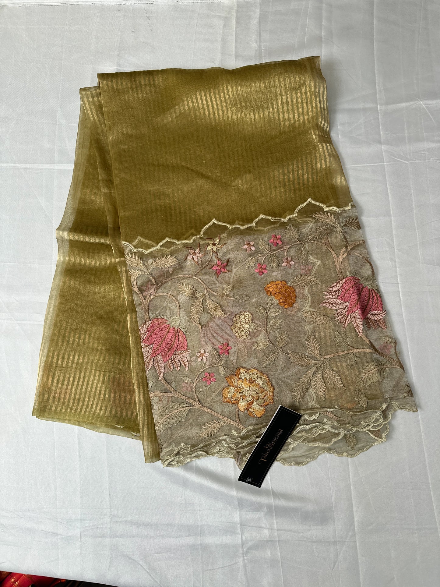 Chanderi Stripes Resham Embroidery Saree
