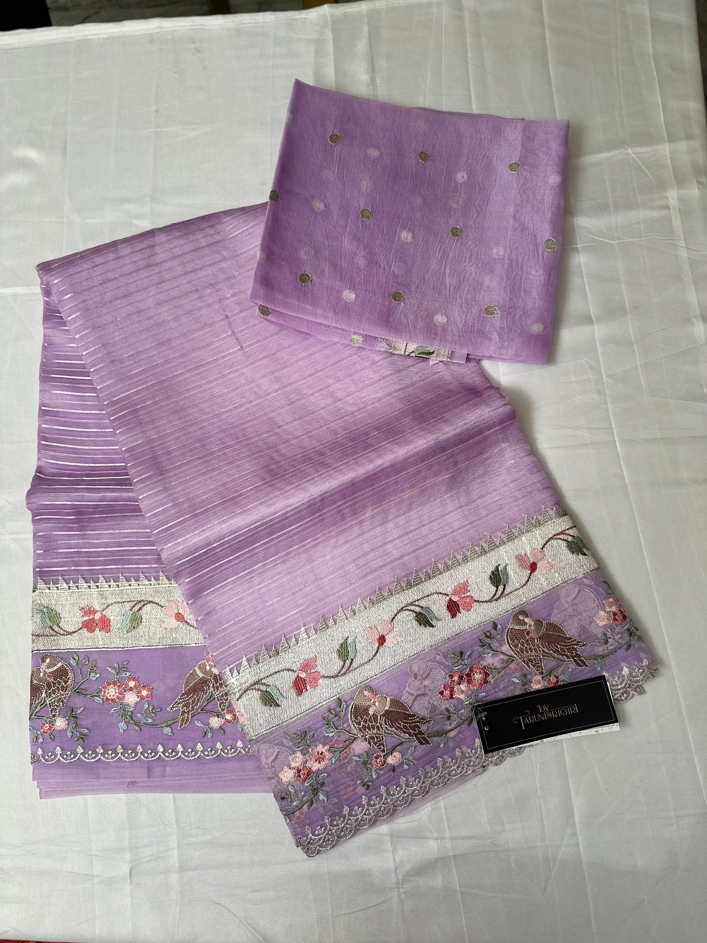 Chanderi Stripes Resham Embroidery Saree