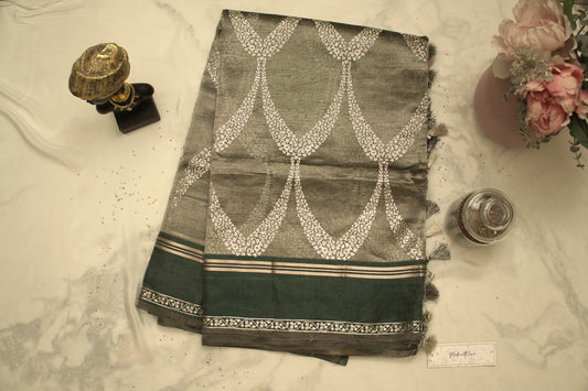 Green Dual Tone Banaras Tissue Saree