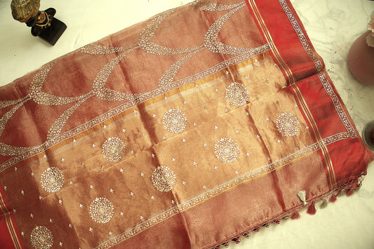 Crimson Red Banaras Tissue Saree