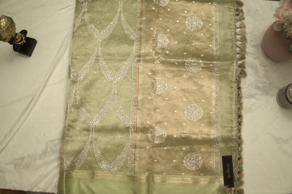 Pista Green Banaras Tissue Saree