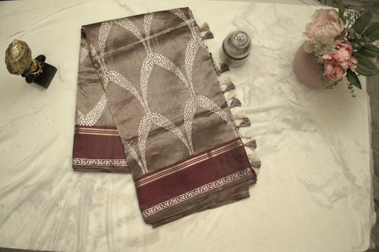 Wine Banaras Tissue Saree