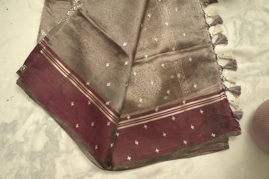 Wine Banaras Tissue Saree