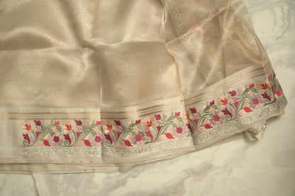 Ivory Banaras Tissue Saree with Embroidery