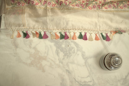 Ivory Banaras Tissue Saree with Embroidery