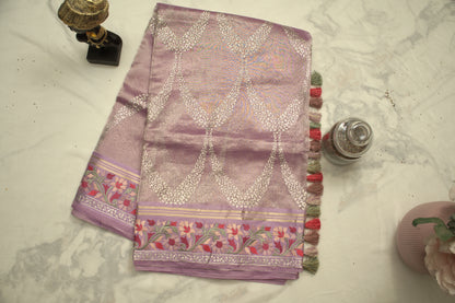 Lavender Banaras Tissue Saree with Embroidery