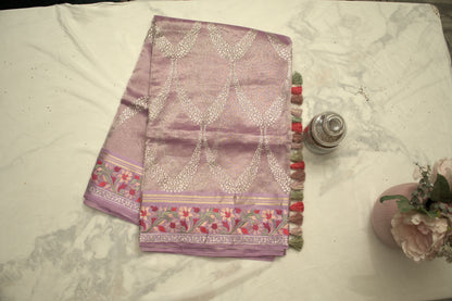 Lavender Banaras Tissue Saree with Embroidery