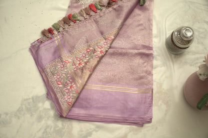 Lavender Banaras Tissue Saree with Embroidery