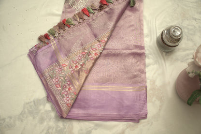 Lavender Banaras Tissue Saree with Embroidery