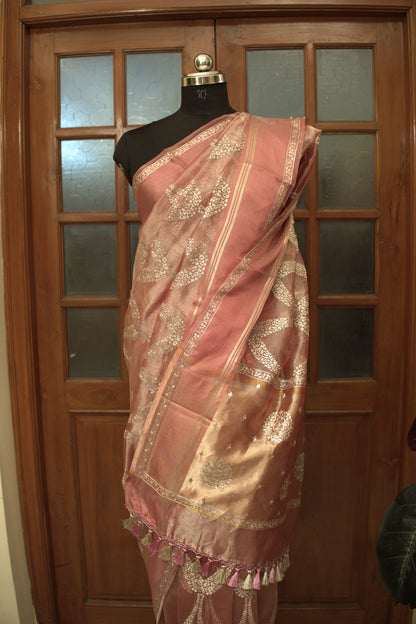 Peach Banaras Tissue Saree
