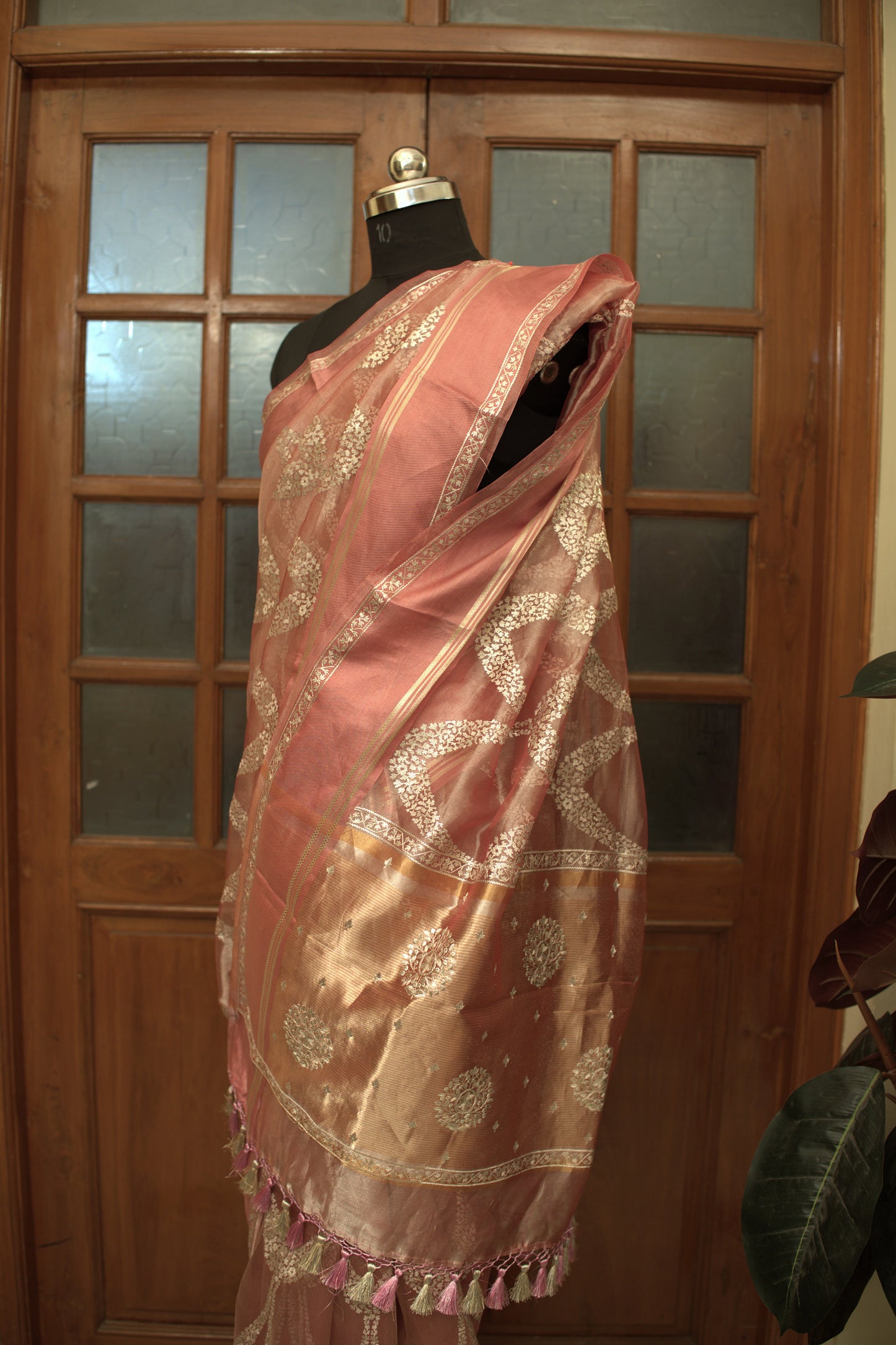 Peach Banaras Tissue Saree