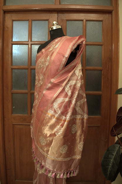 Peach Banaras Tissue Saree