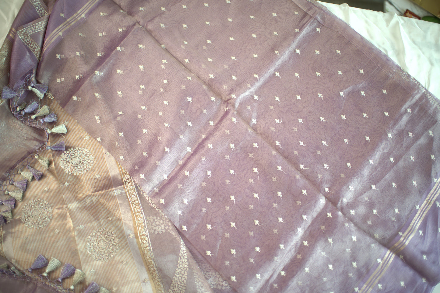 Lavender Banaras Tissue Saree