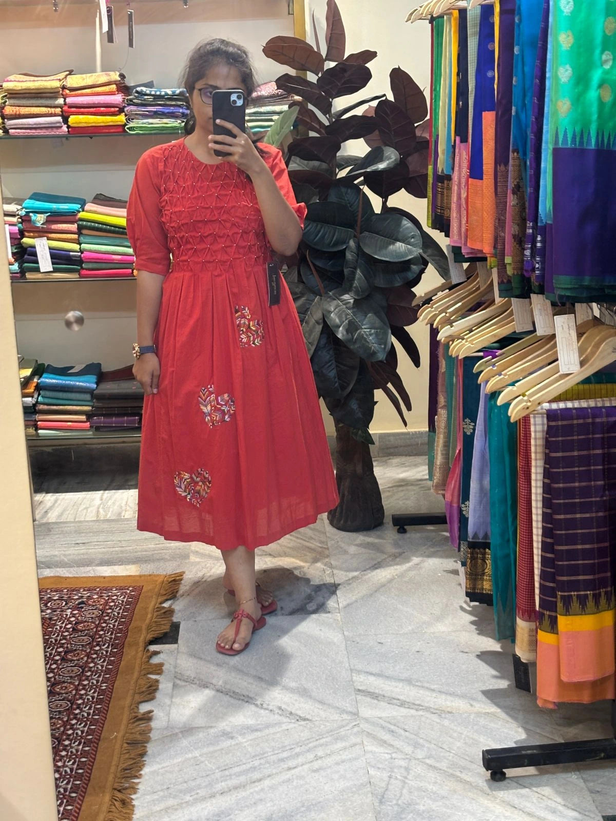 Crimson Smocked Elegance Frock